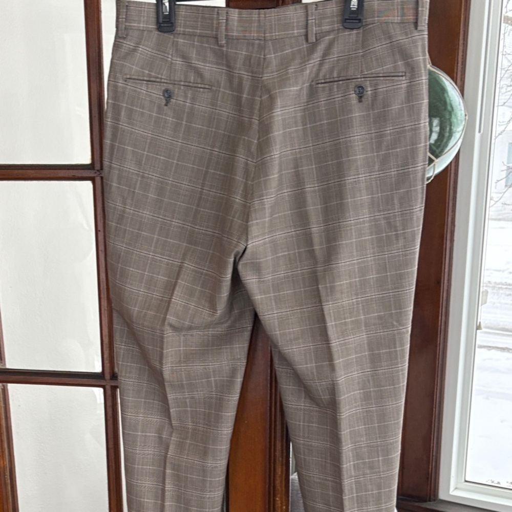 Men's Tan Plaid Dress Pants - Picture 4 of 7